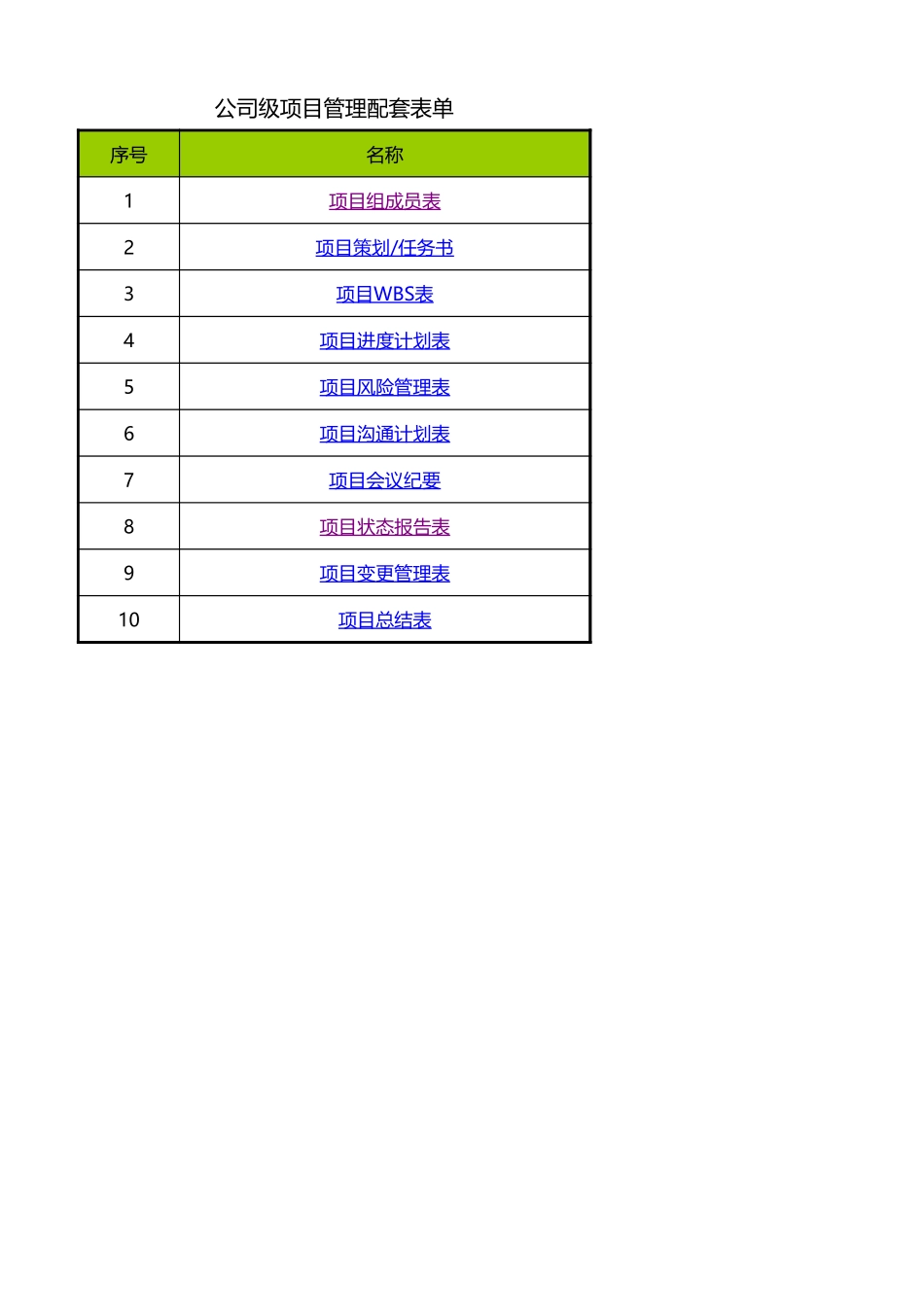公司级项目管理配套表单.xls_第1页