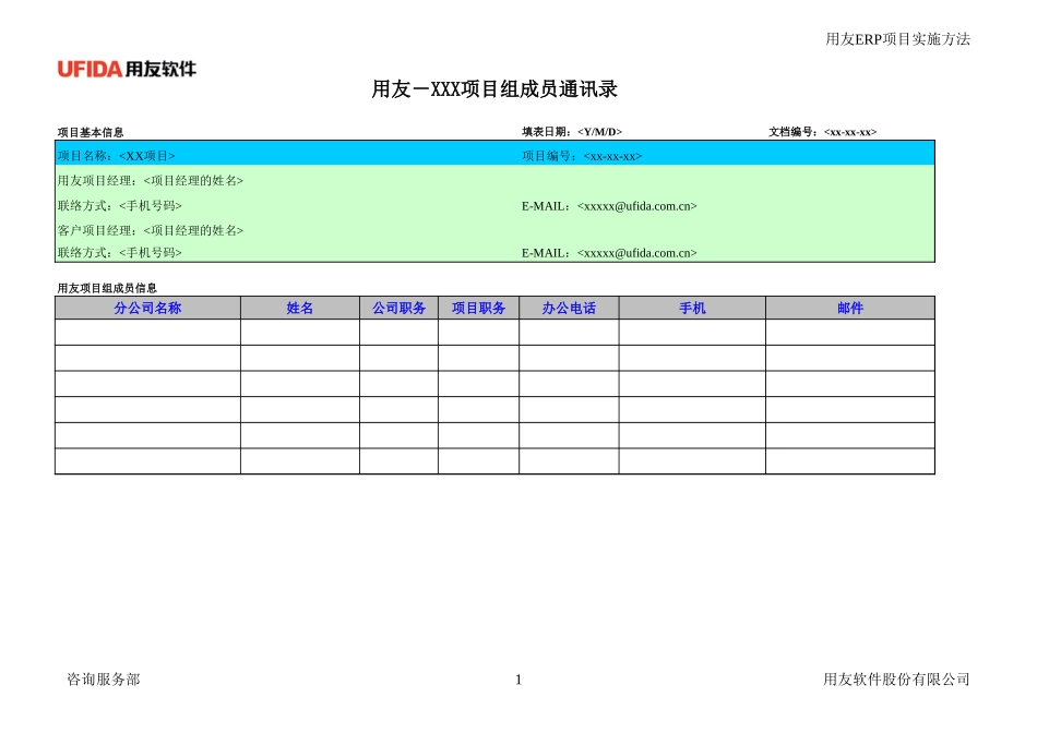 《用友项目组成员名单》.xls_第1页