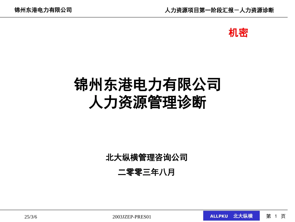 北大纵横-锦州东港电力有限公司人力资源诊断报告.ppt_第1页