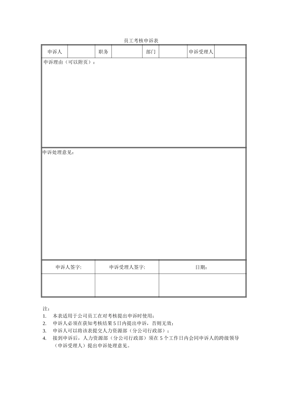 奥瑞金考核：申诉表.doc_第1页