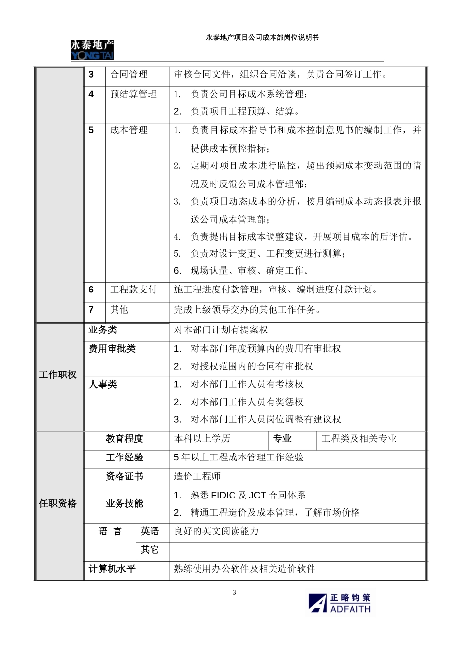 项目公司成本部岗位说明书.doc_第3页