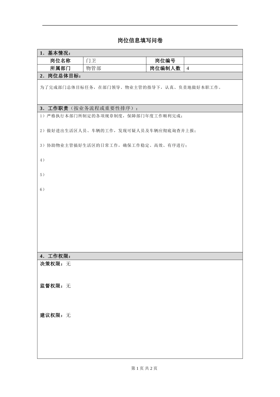 岗位信息填写问卷20060811（保洁员）.doc_第1页