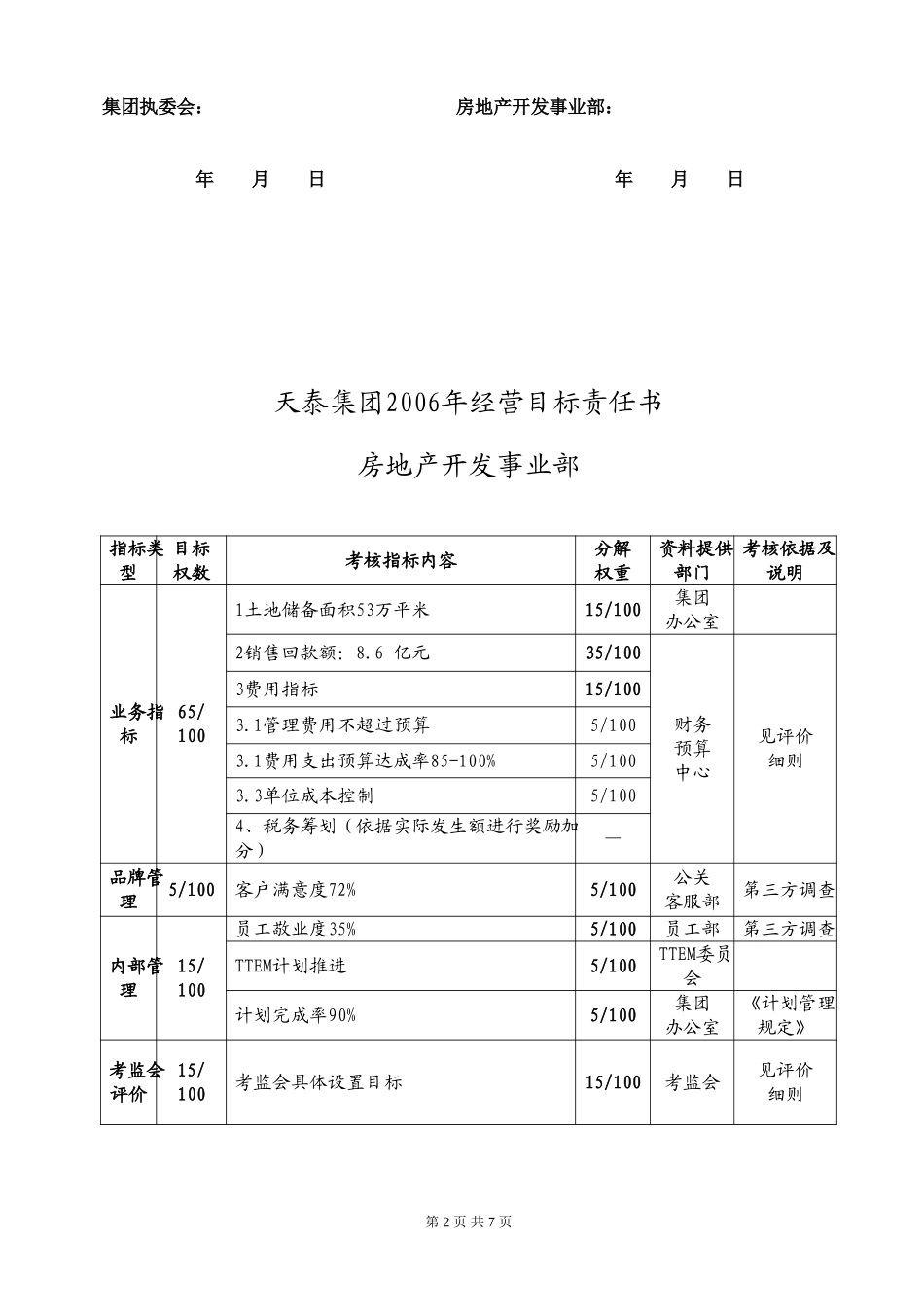 天泰集团2006年经营目标责任书（开发事业部）.doc_第2页