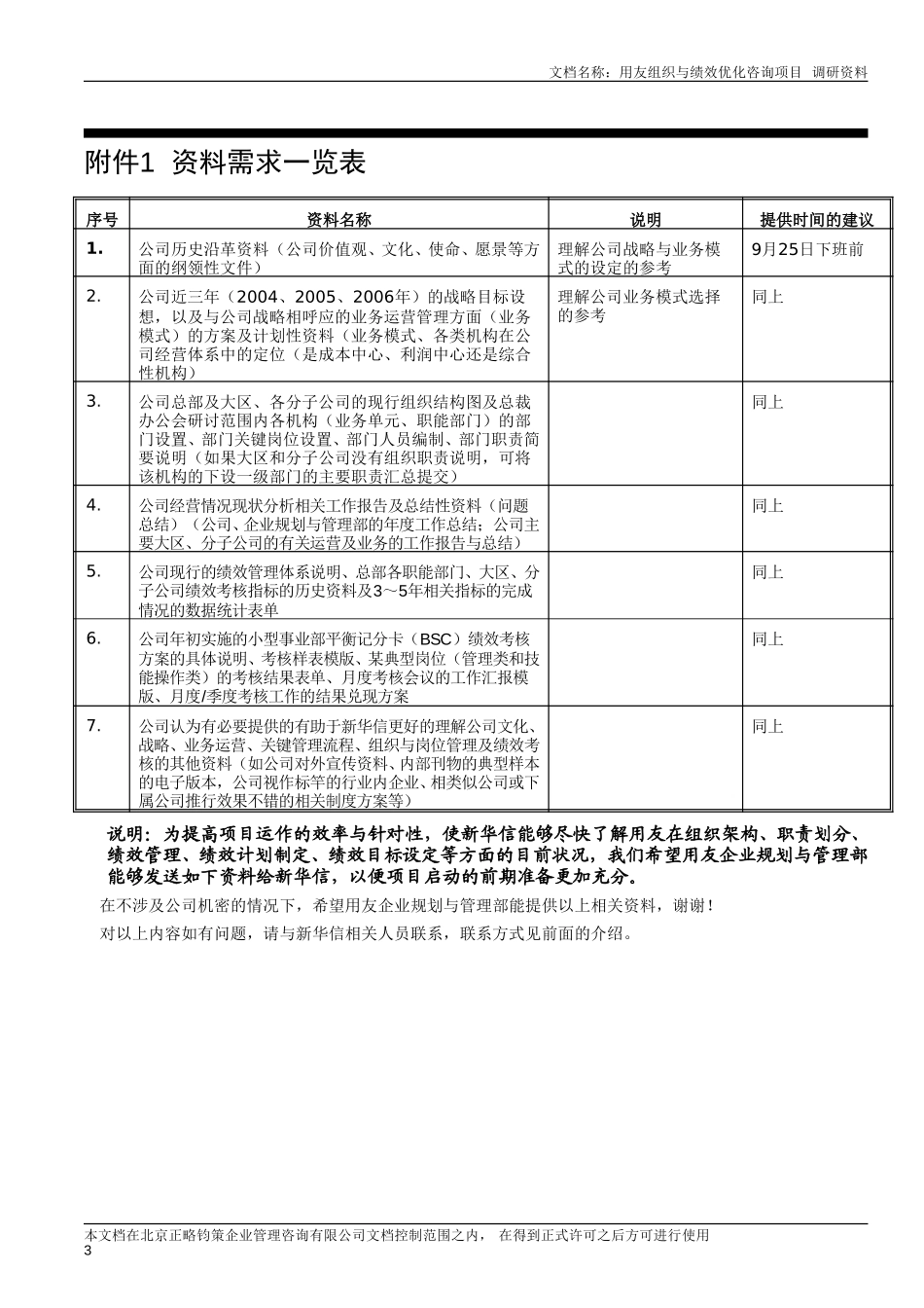 用友软件咨询项目期初资料清单－新华信正略钧策－20051008.doc_第3页