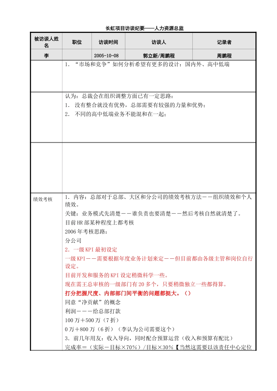 用友软件项目访谈纪要－人力资源总监李总-051009.doc_第1页