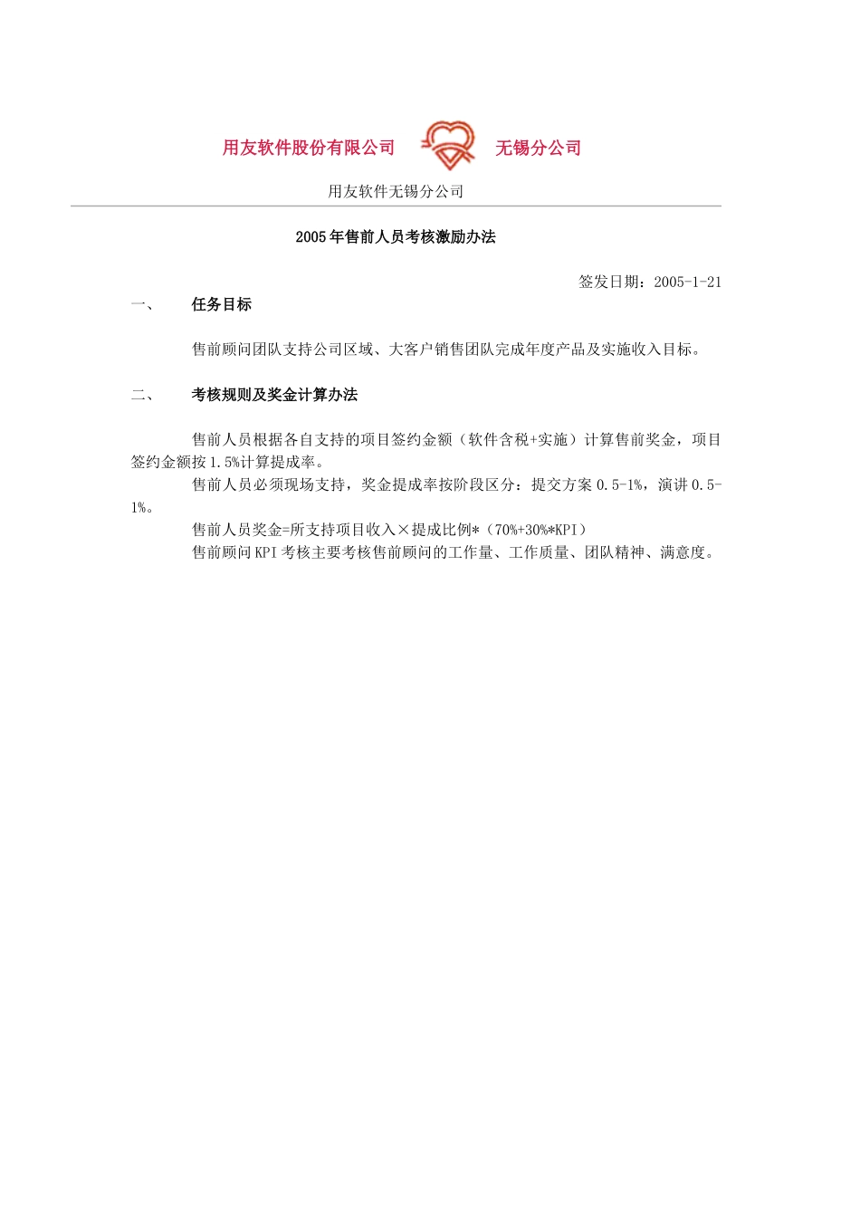 2005年售前考核制度 .doc_第1页
