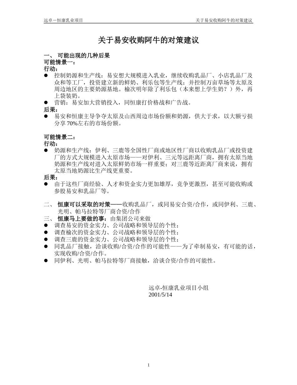 关于易安收购阿牛的对策010514.doc_第1页